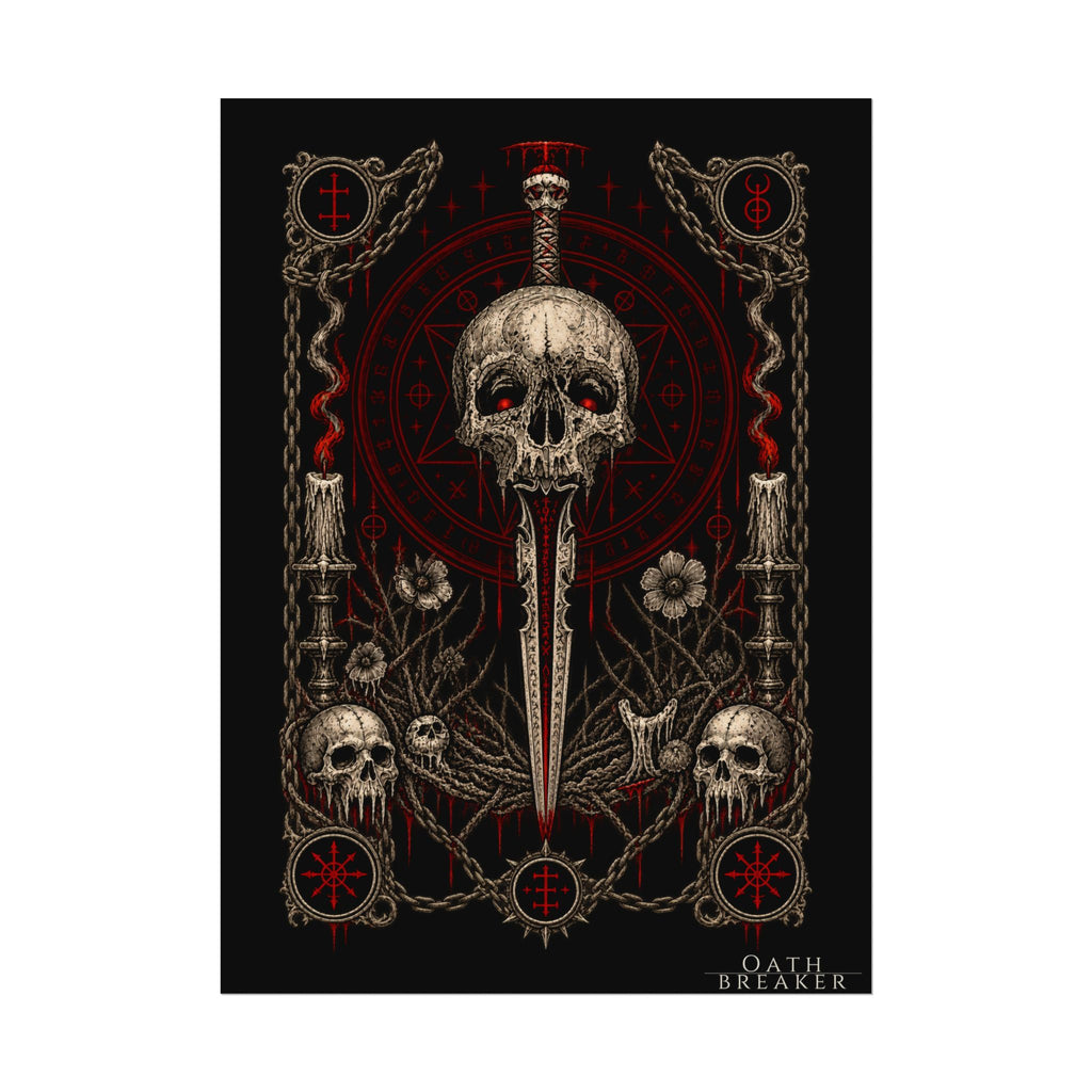 Dark Skull Dagger Poster — Gothic Watercolor Matte Wall Art