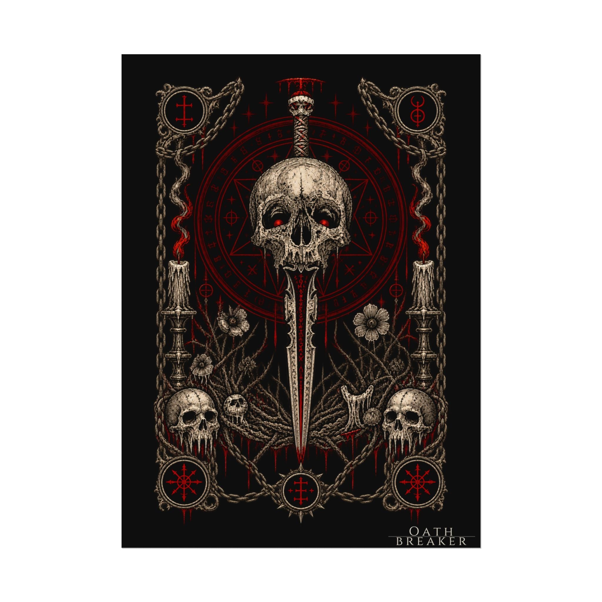 Dark Skull Dagger Poster — Gothic Watercolor Matte Wall Art