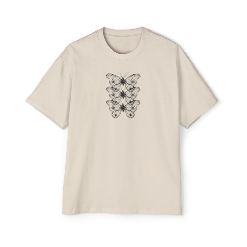 Butterfly Stack Graphic Tee — Minimalist Black Floral Chest Print