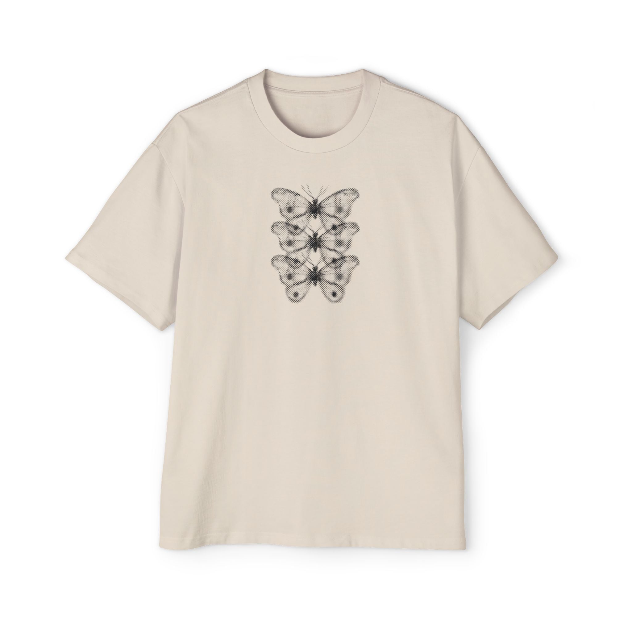 Butterfly Stack Graphic Tee — Minimalist Black Floral Chest Print