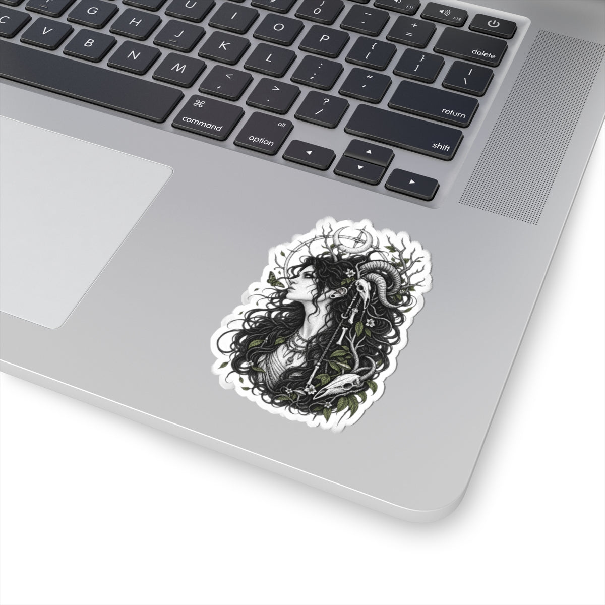 Gothic Nature Woman Kiss-Cut Sticker — Dark Botanical Art Decal