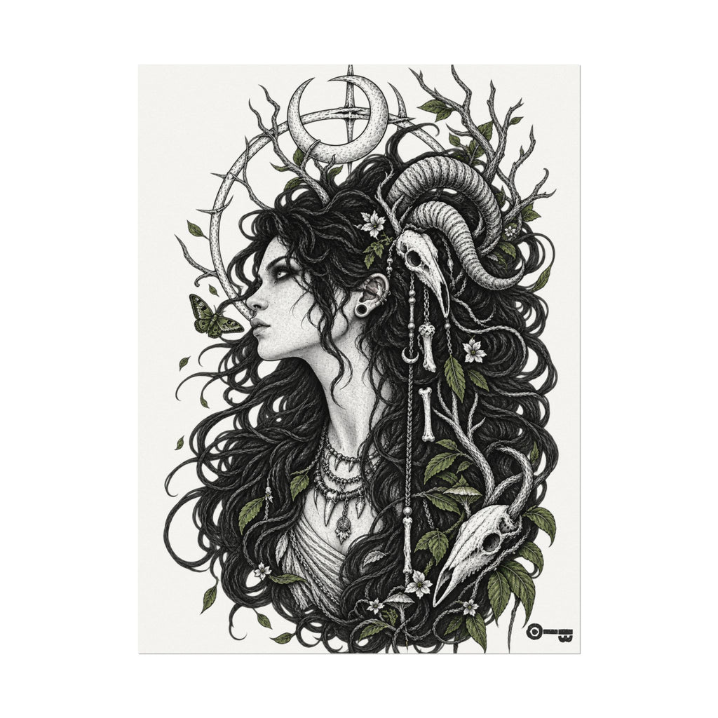Occult Goddess Art Poster — Textured Watercolor Matte Print