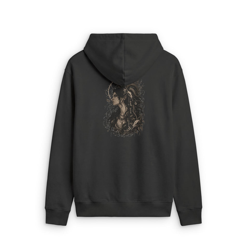 Relaxed Zip Hoodie with Dark Floral Portrait Back Print