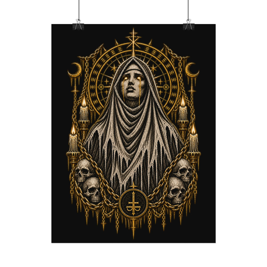 Gothic Nun Skull Art Poster — Dark Occult Watercolor Matte Print