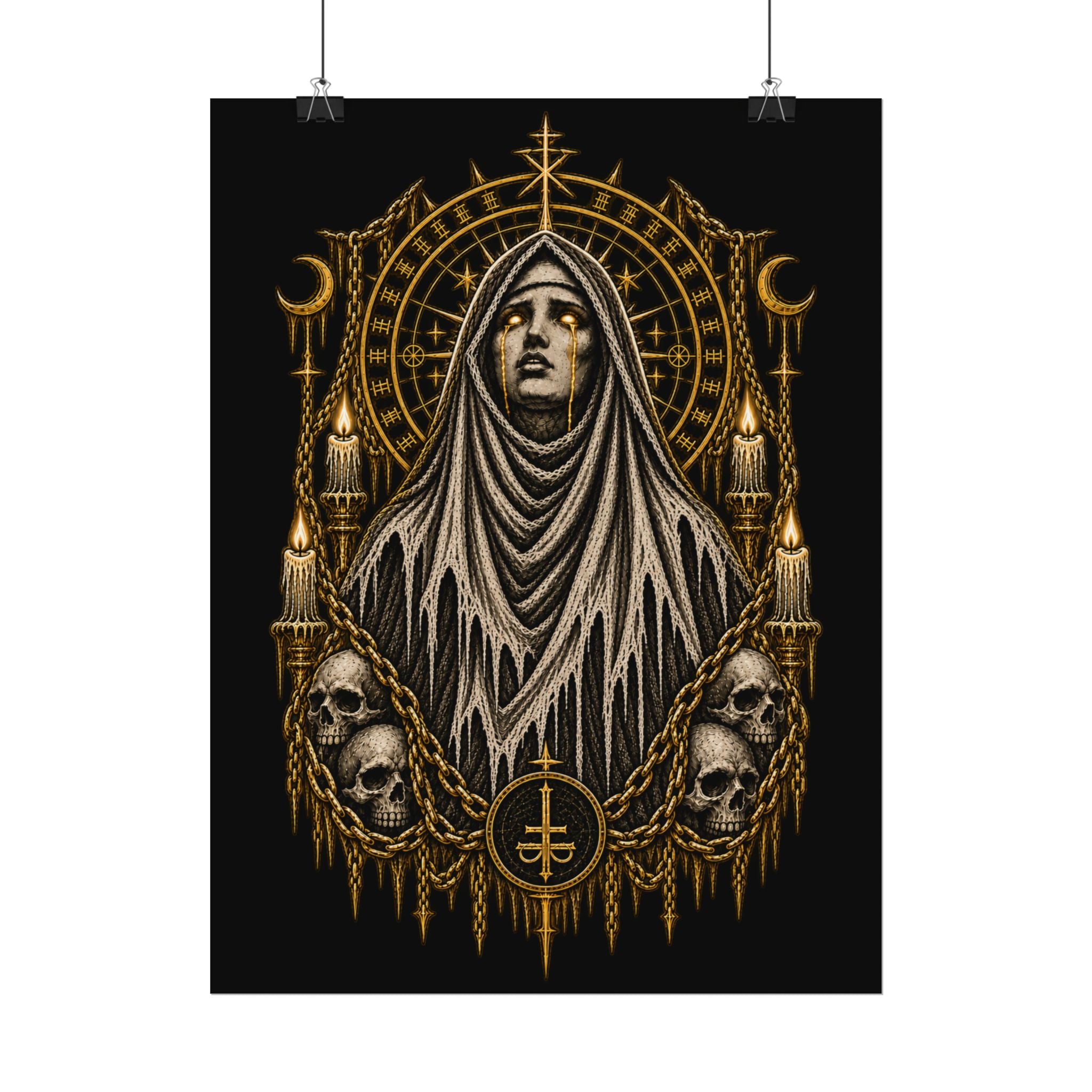 Gothic Nun Skull Art Poster — Dark Occult Watercolor Matte Print