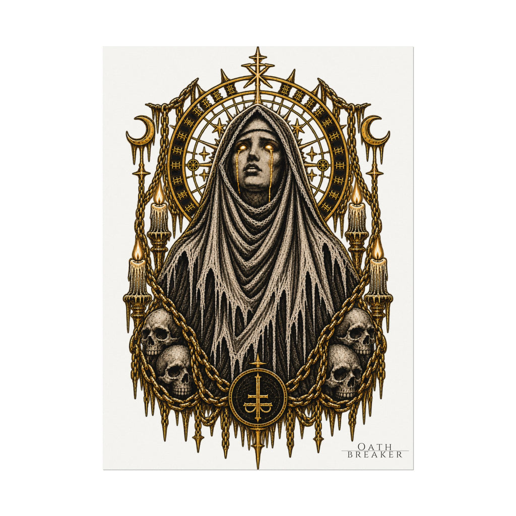 Gothic Nun Skull Art Poster — Textured Watercolor Matte Print
