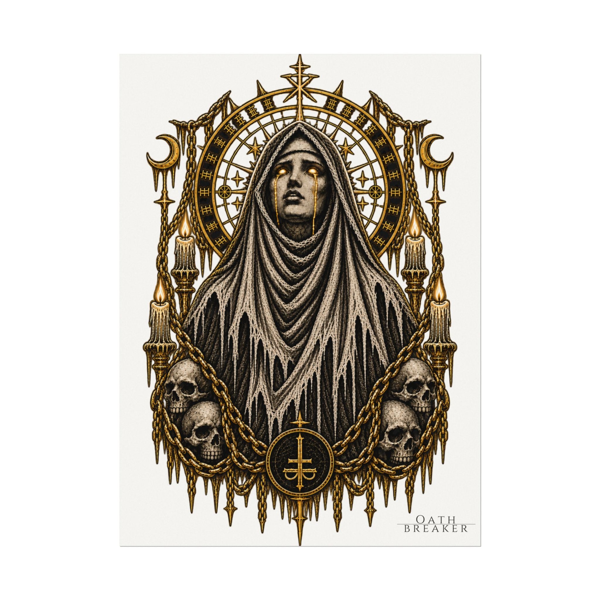 Gothic Nun Skull Art Poster — Textured Watercolor Matte Print
