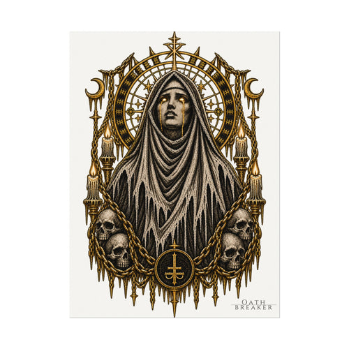 Gothic Nun Skull Art Poster — Textured Watercolor Matte Print