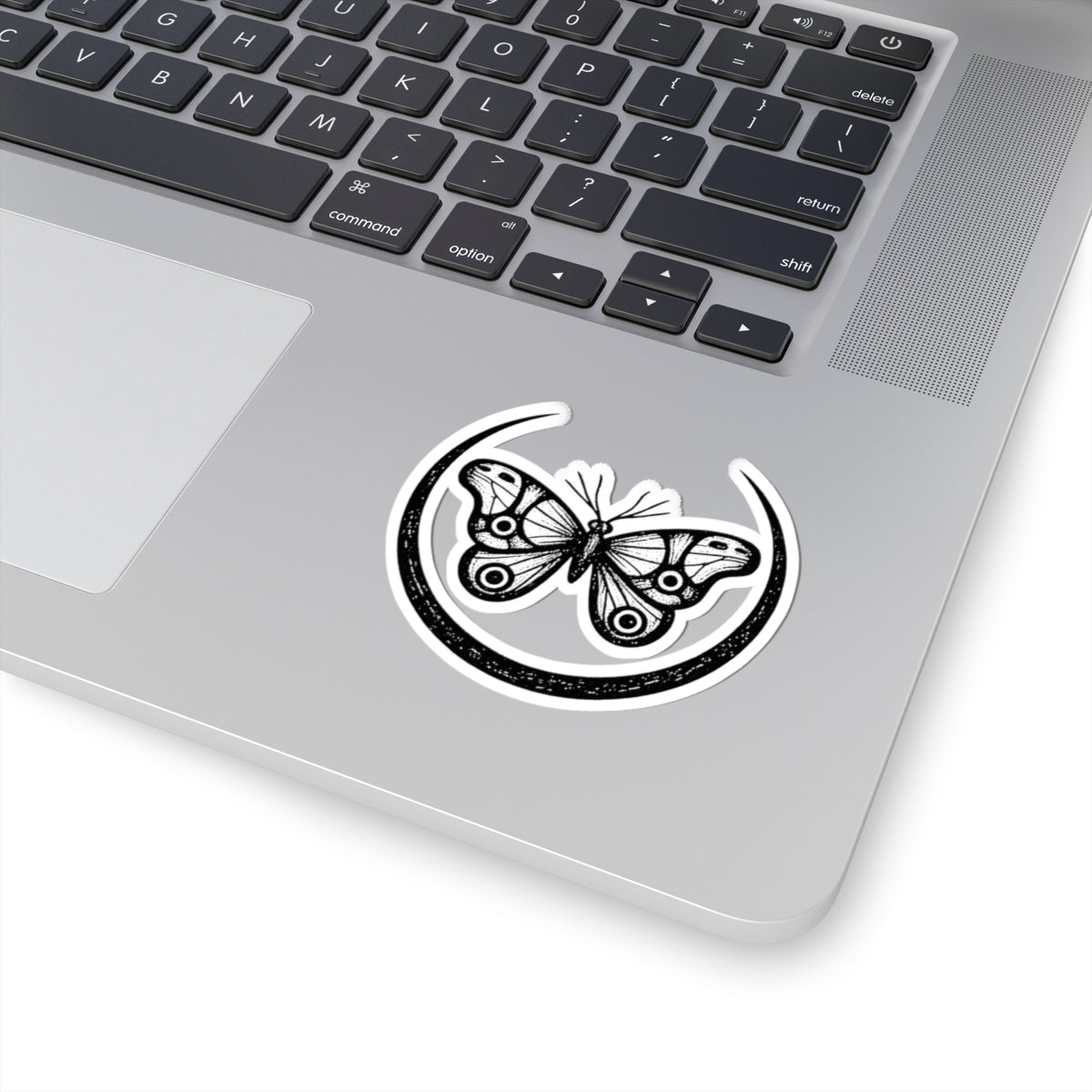 Lunar Moth Sticker — Black & White Decorative Decal