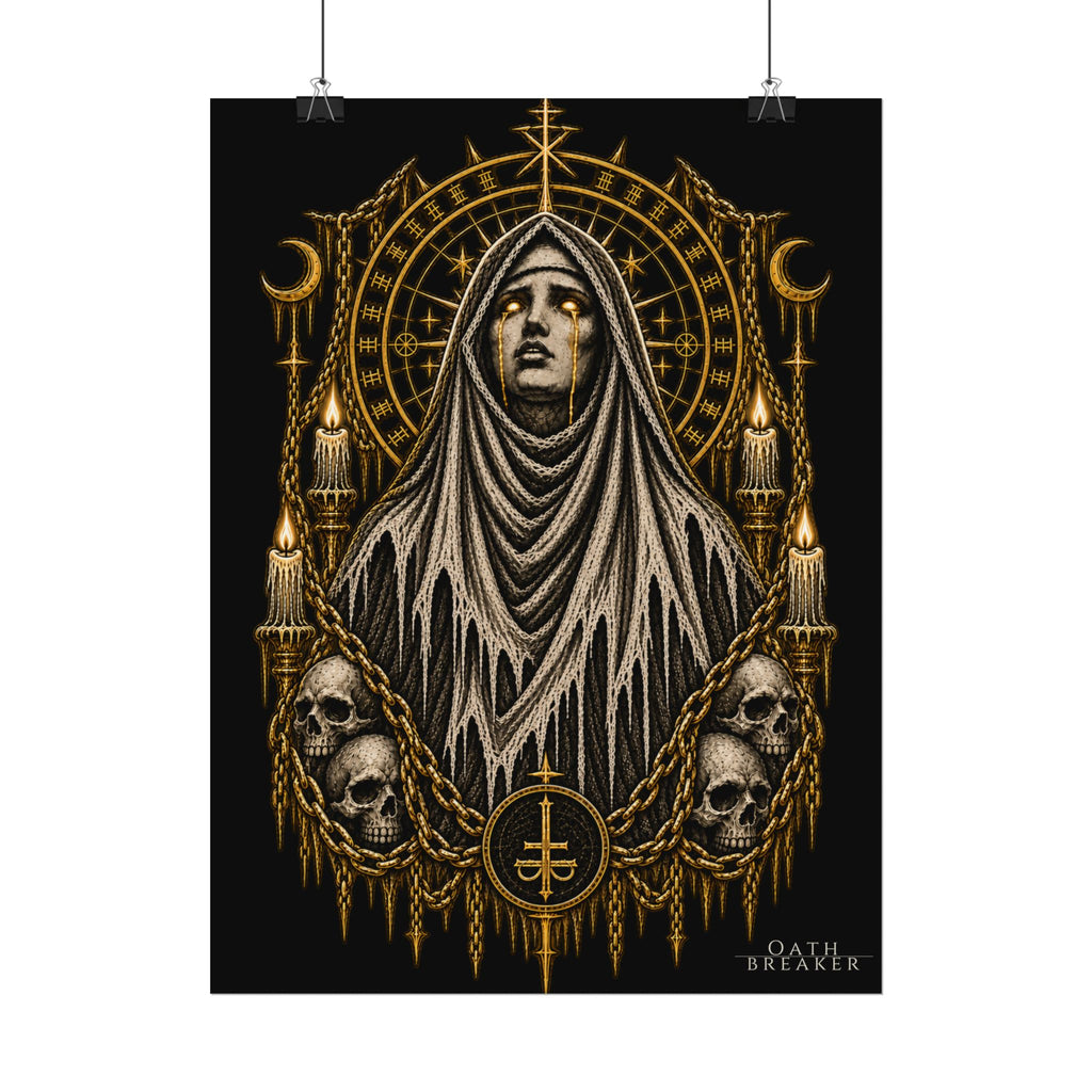 Gothic Veiled Figure Poster — Occult Skull Art Print (Textured Watercolor Matte)