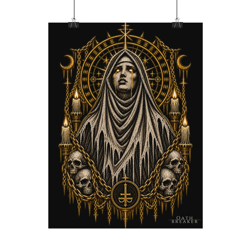 Gothic Veiled Figure Poster — Occult Skull Art Print (Textured Watercolor Matte)