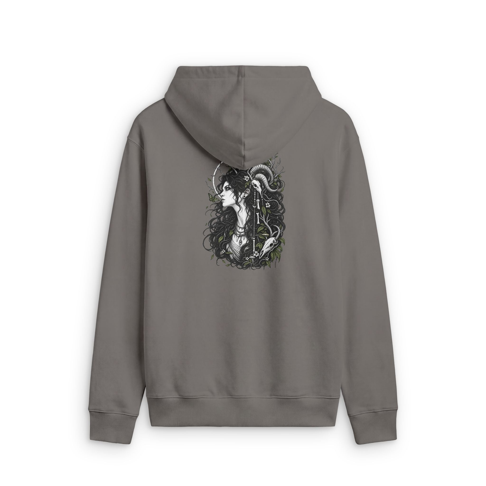 Zip Hoodie — Gothic Siren Back Graphic Faded Zip-Up Hoodie