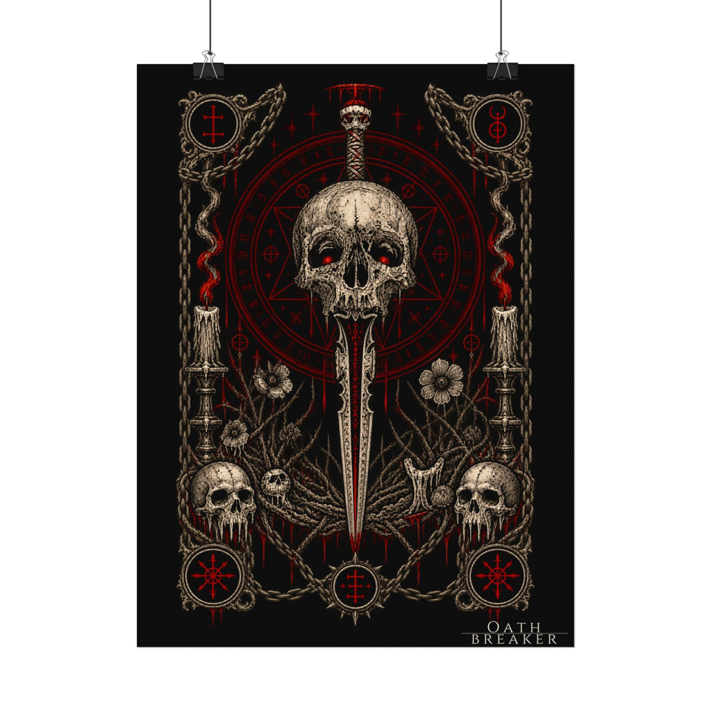 Dark Skull Dagger Poster — Gothic Watercolor Matte Wall Art