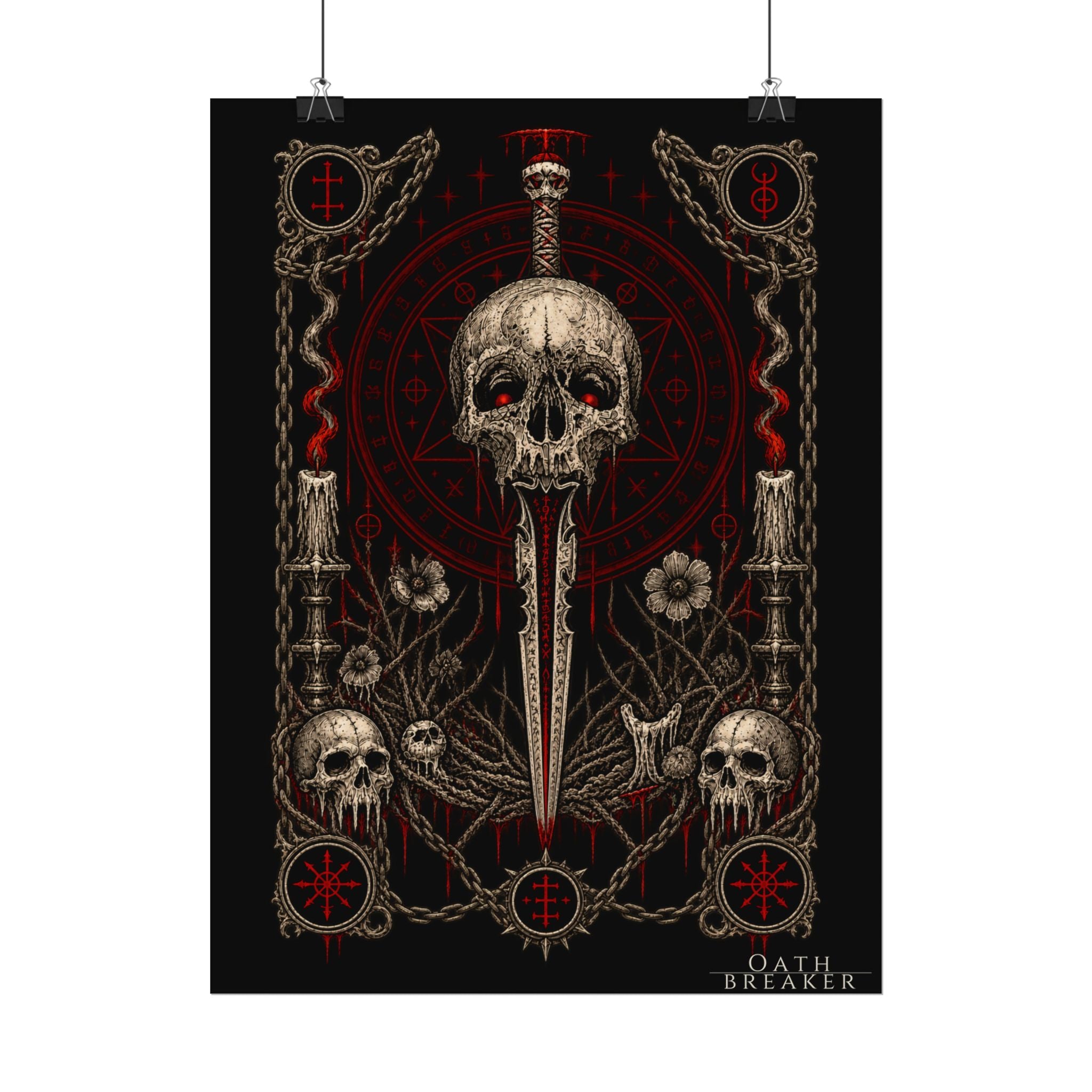 Dark Skull Dagger Poster — Gothic Watercolor Matte Wall Art