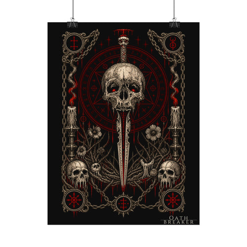Dark Skull Dagger Poster — Gothic Watercolor Matte Wall Art