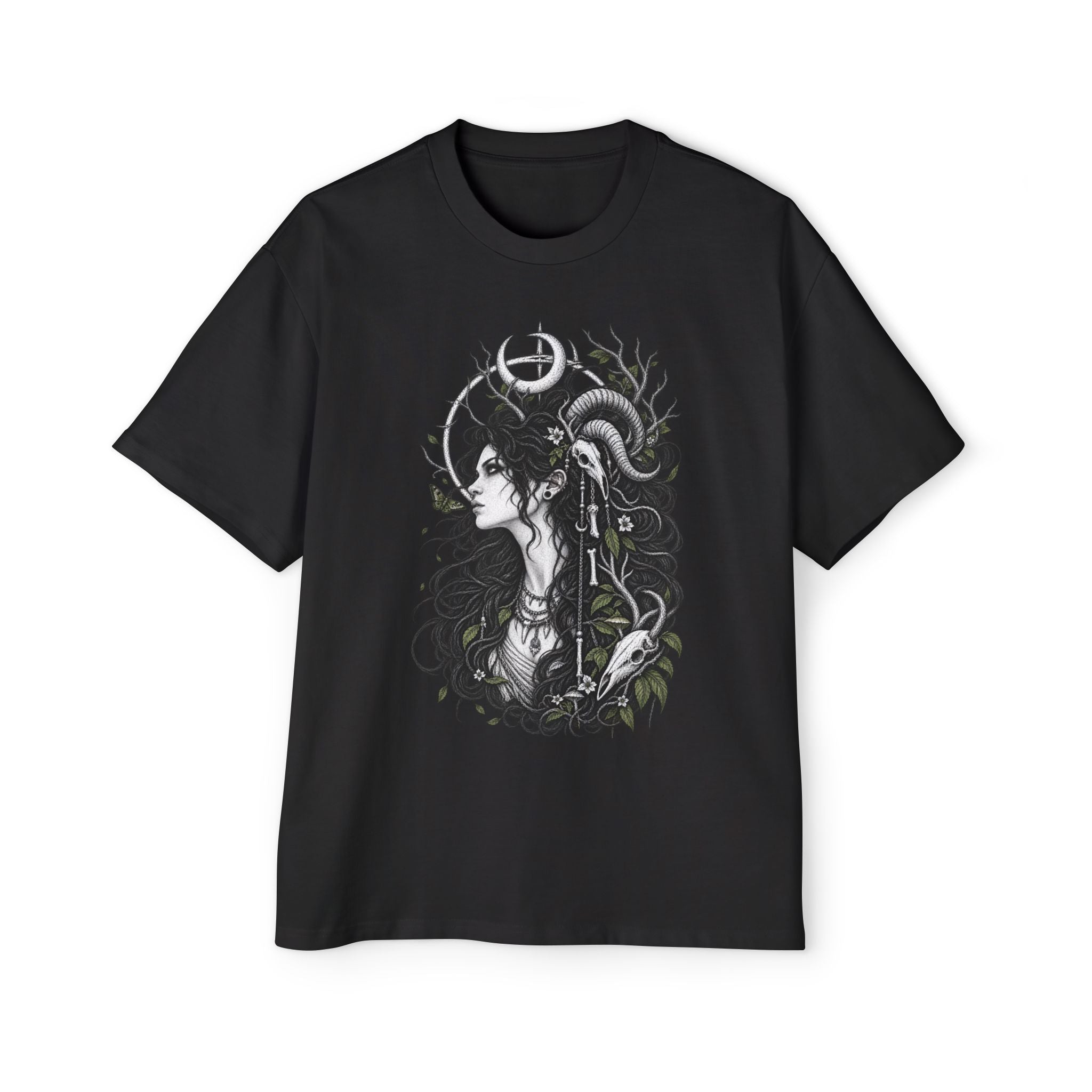 Oversized Graphic Tee — Gothic Woman Key Illustration