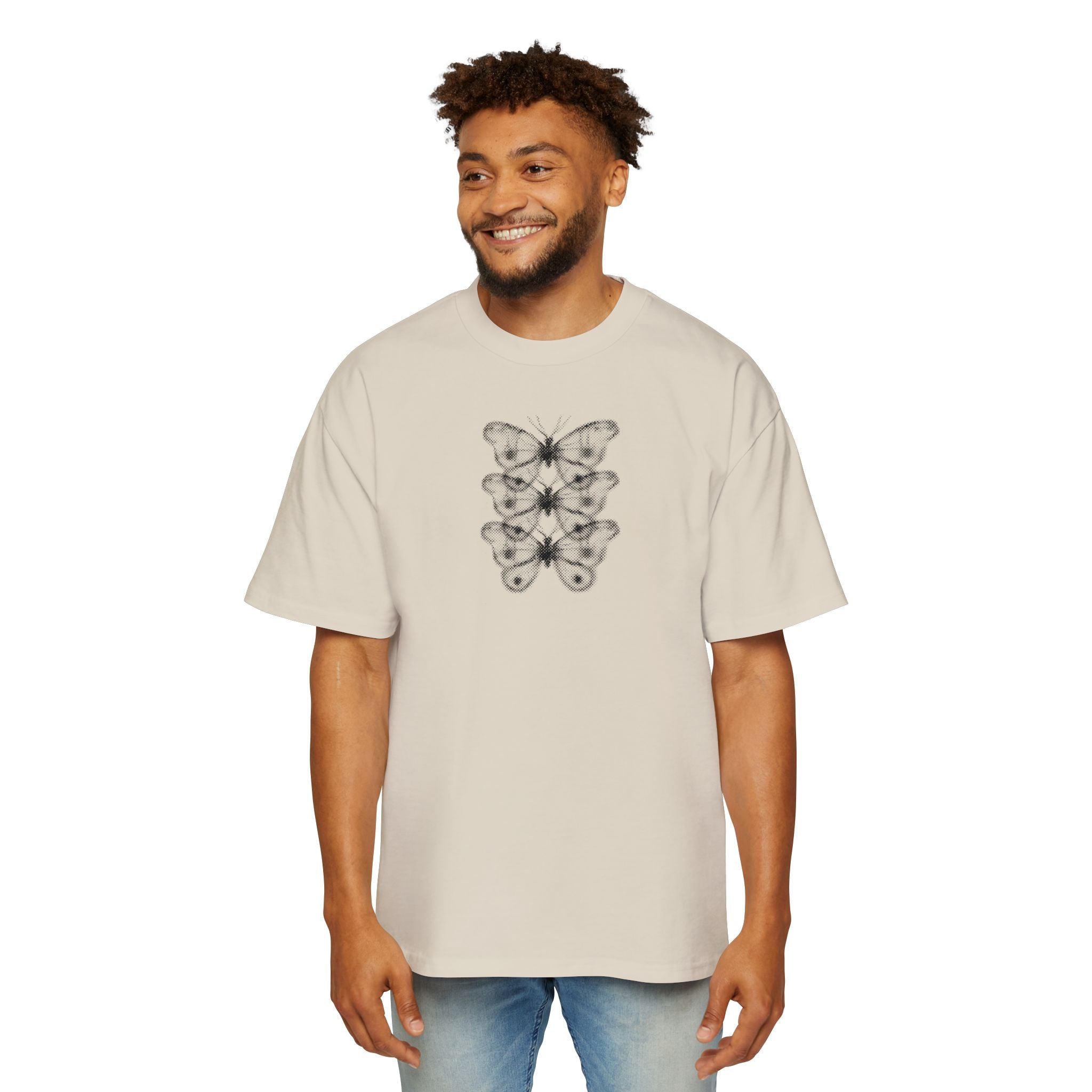Butterfly Stack Graphic Tee — Minimalist Black Floral Chest Print