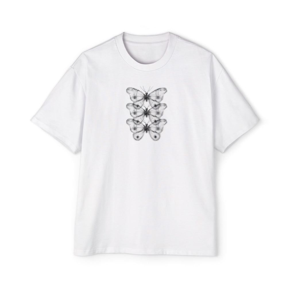 Butterfly Stack Graphic Tee — Minimalist Black Floral Chest Print