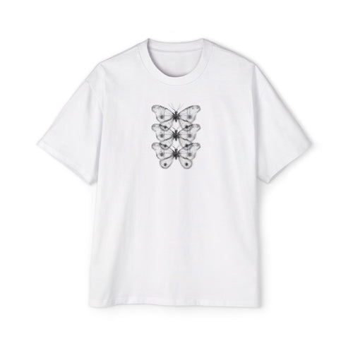 Butterfly Stack Graphic Tee — Minimalist Black Floral Chest Print