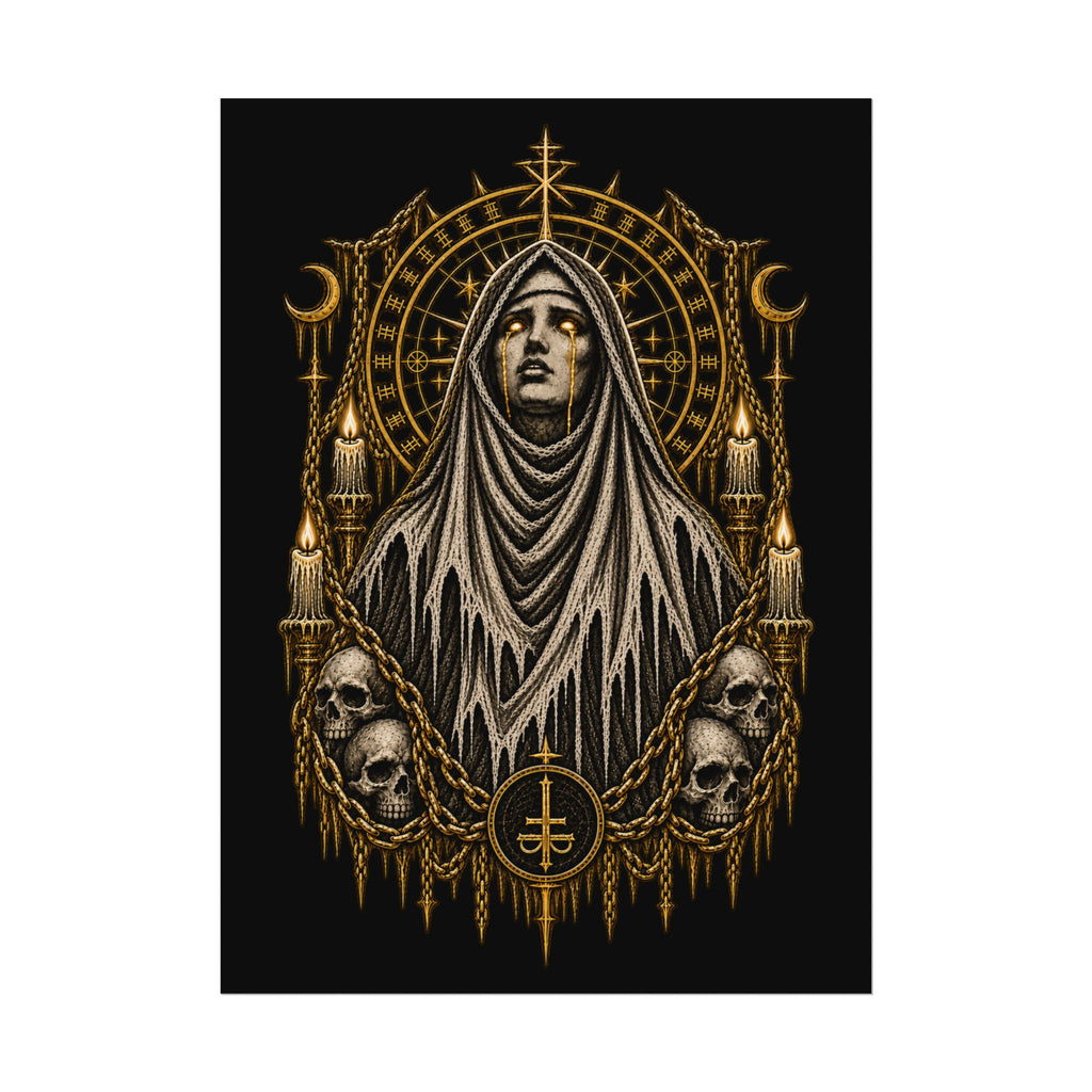 Gothic Nun Skull Art Poster — Dark Occult Watercolor Matte Print