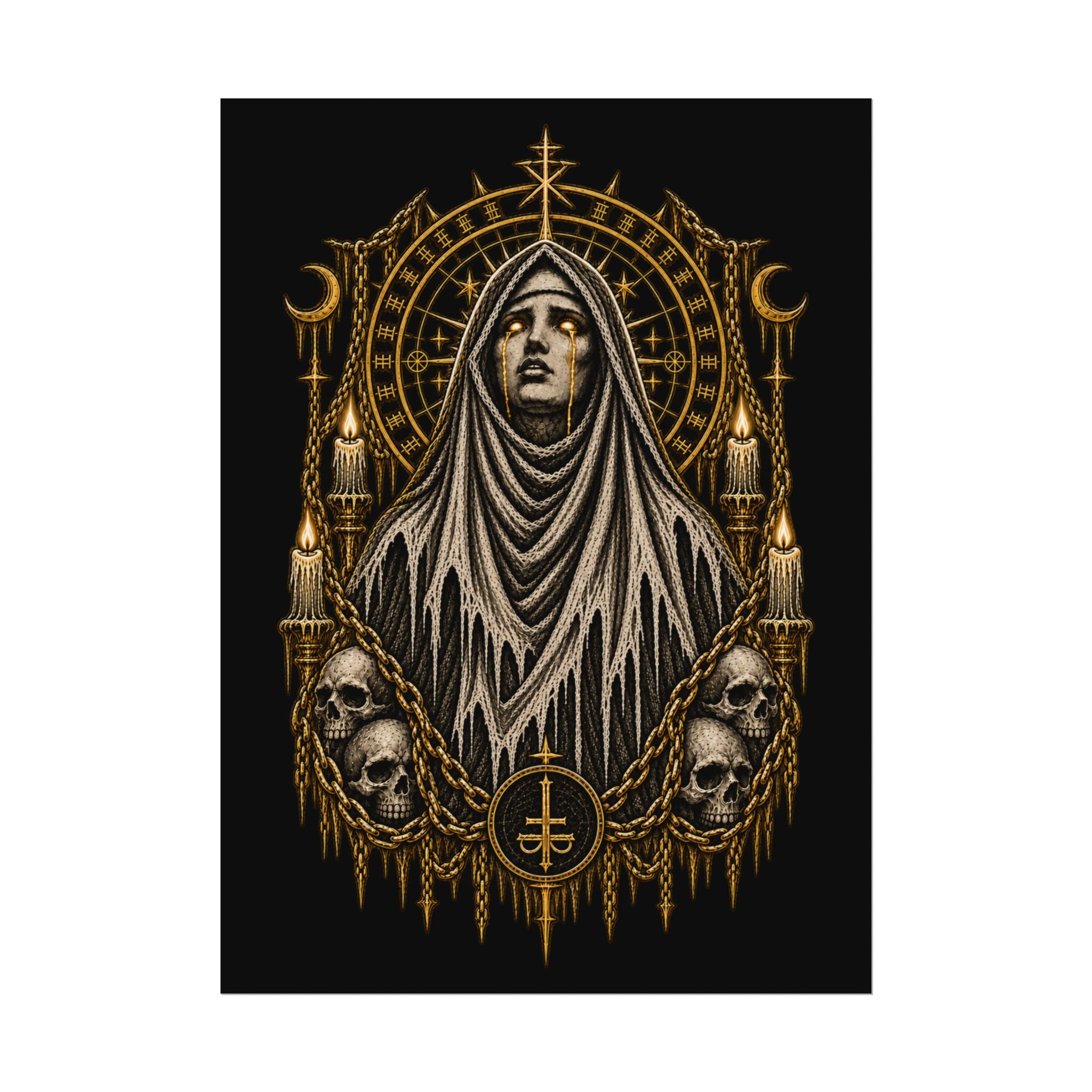 Gothic Nun Skull Art Poster — Dark Occult Watercolor Matte Print