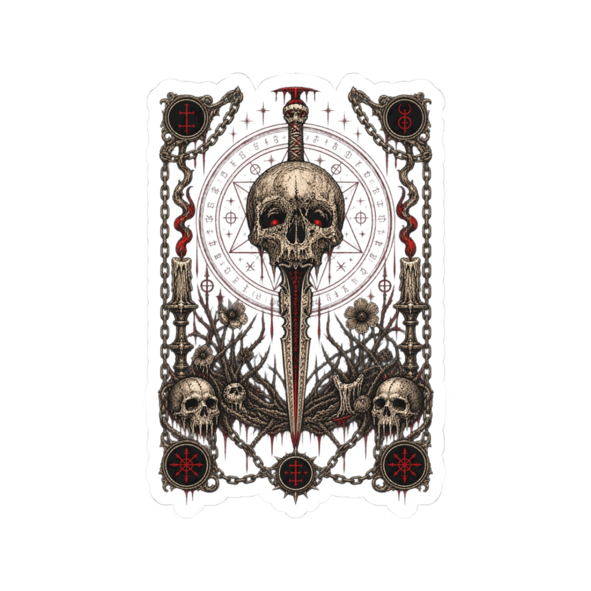 Occult Skull & Dagger Kiss-Cut Sticker — Gothic Tarot-Inspired Decal