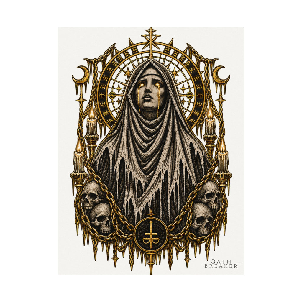 Gothic Nun Skull Art Poster — Textured Watercolor Matte Print