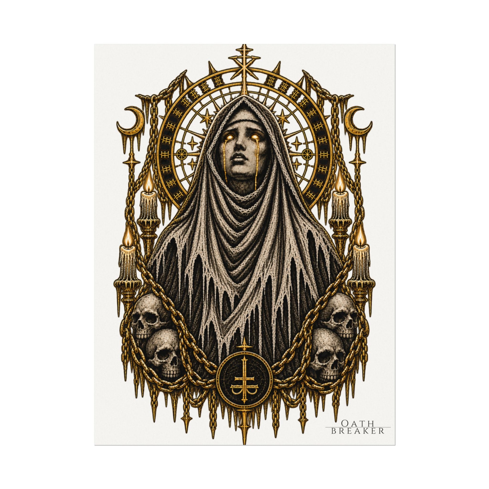Gothic Nun Skull Art Poster — Textured Watercolor Matte Print