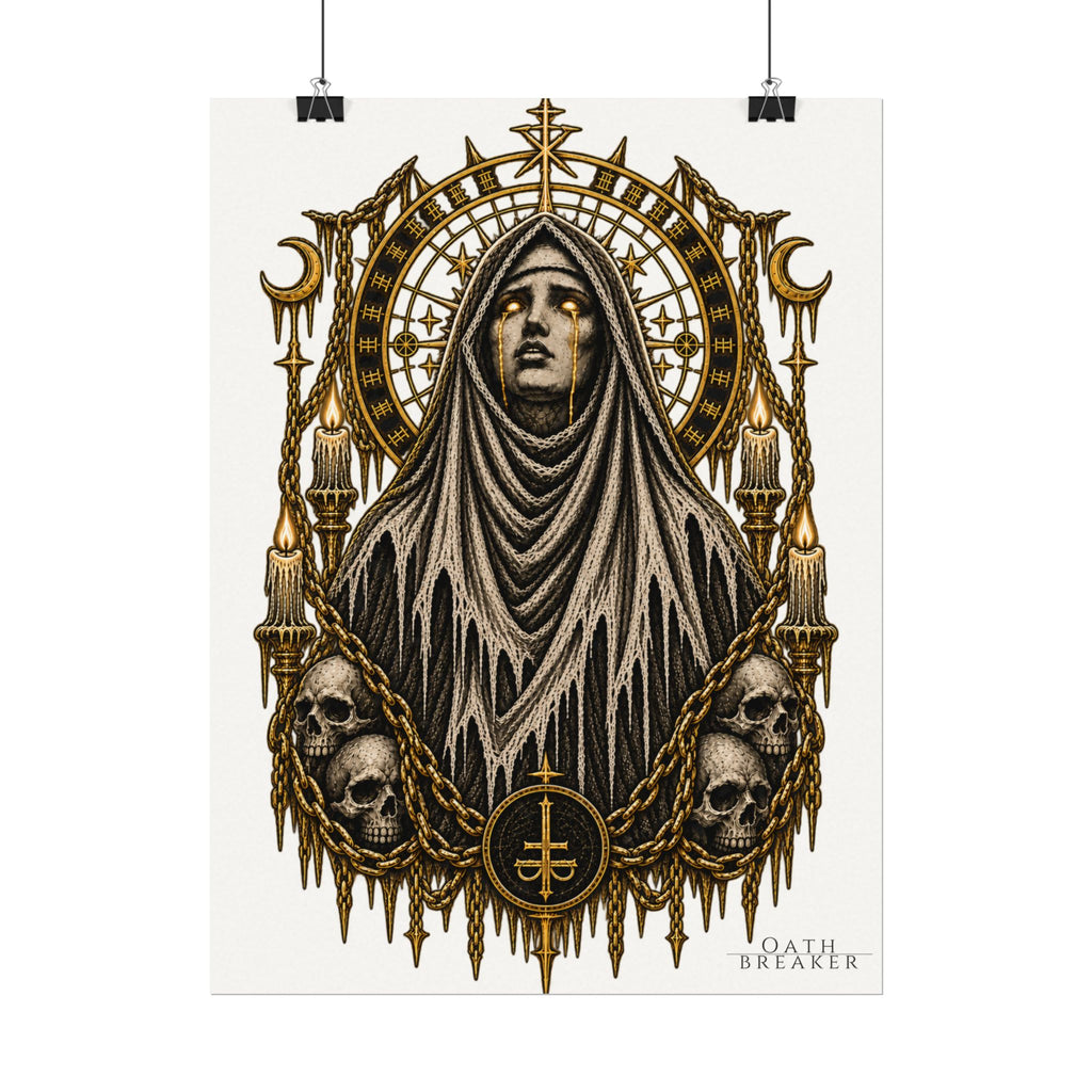 Gothic Nun Skull Art Poster — Textured Watercolor Matte Print