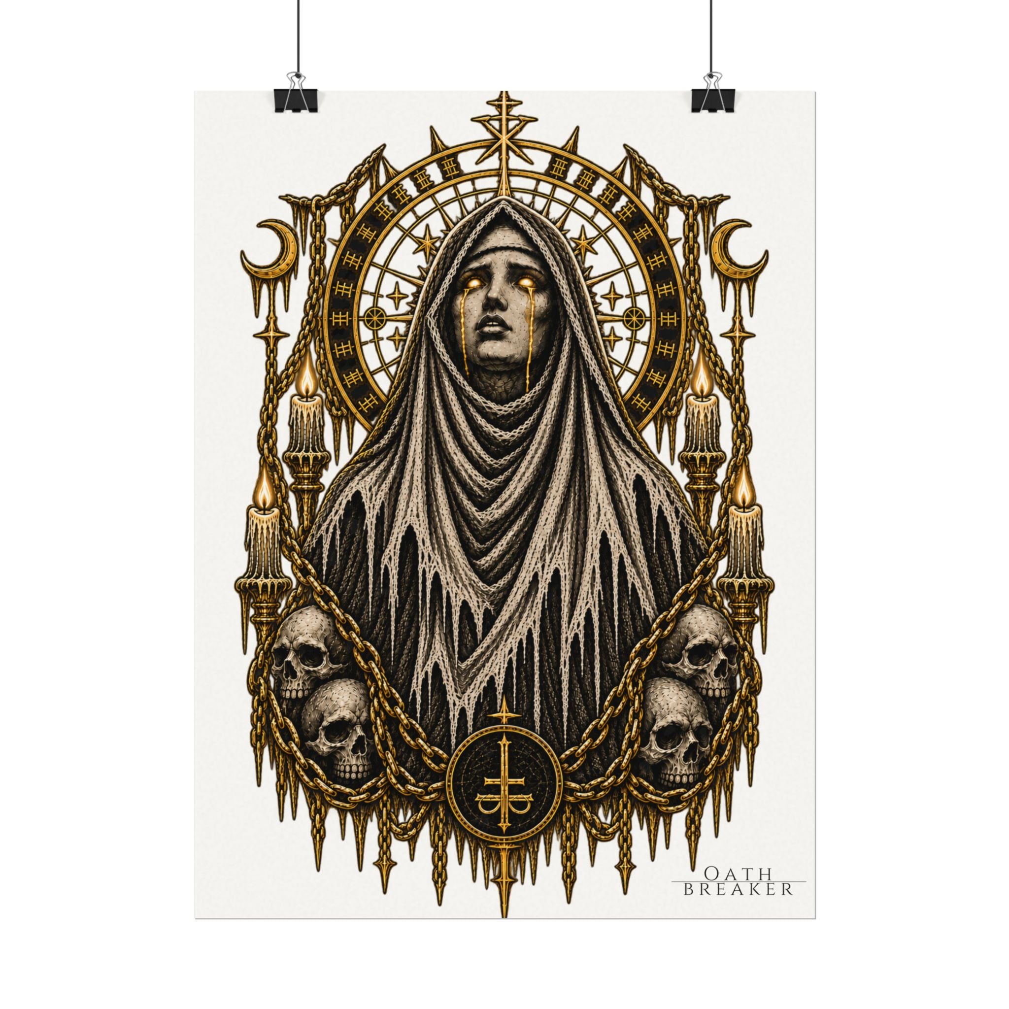Gothic Nun Skull Art Poster — Textured Watercolor Matte Print