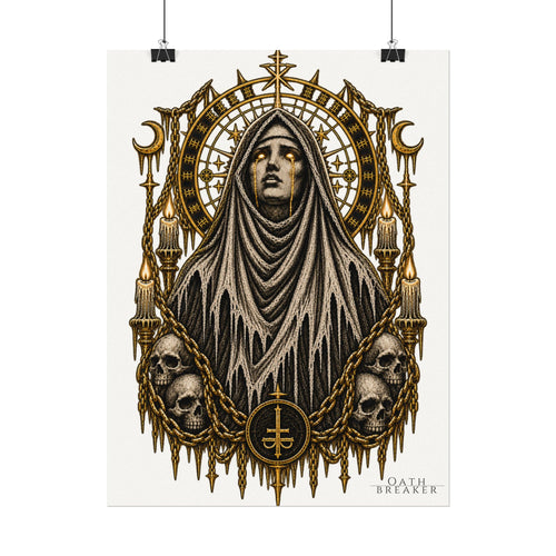 Gothic Nun Skull Art Poster — Textured Watercolor Matte Print