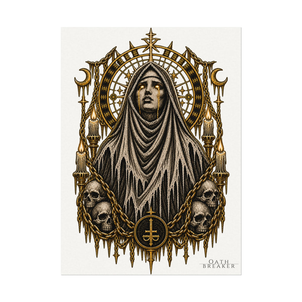 Gothic Nun Skull Art Poster — Textured Watercolor Matte Print
