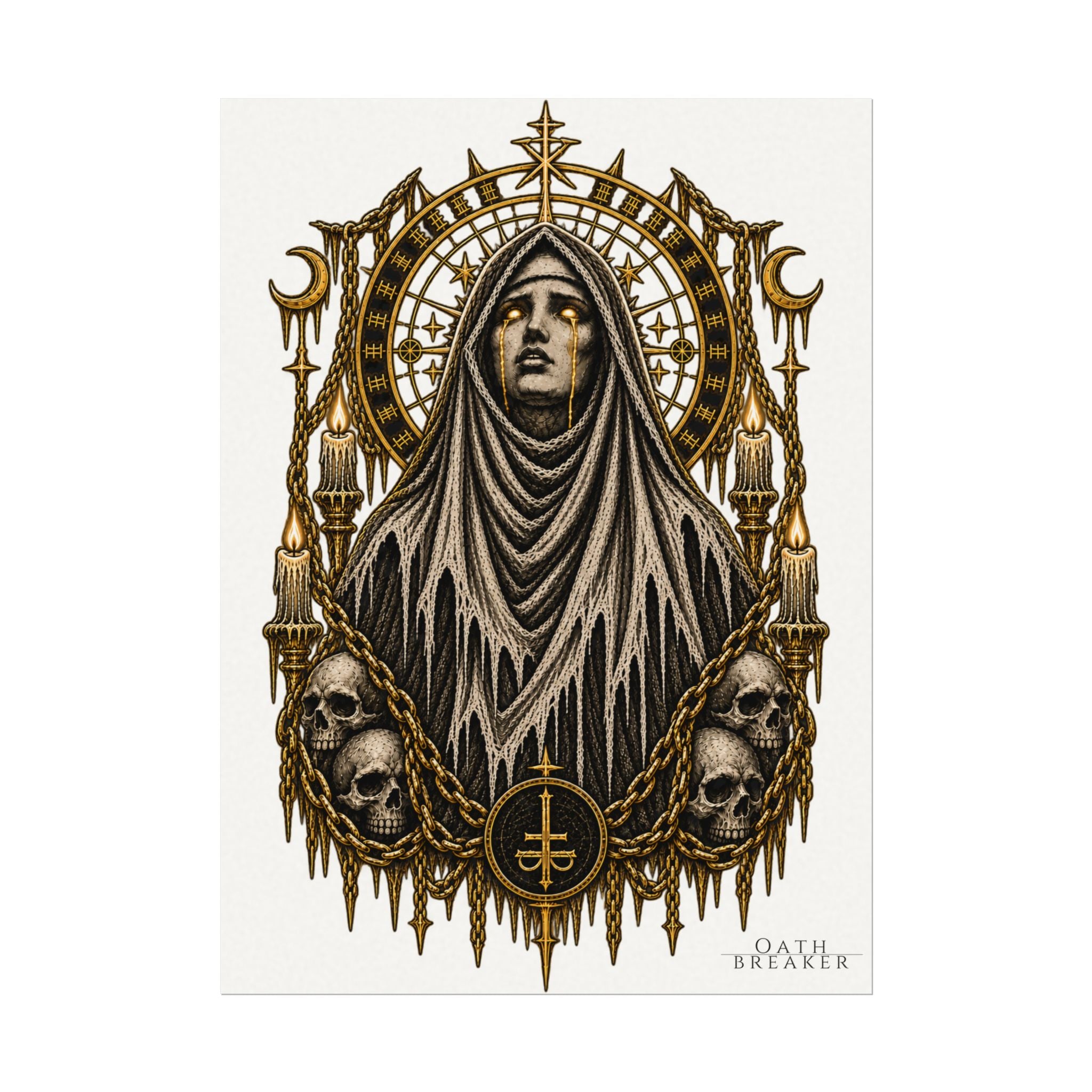 Gothic Nun Skull Art Poster — Textured Watercolor Matte Print