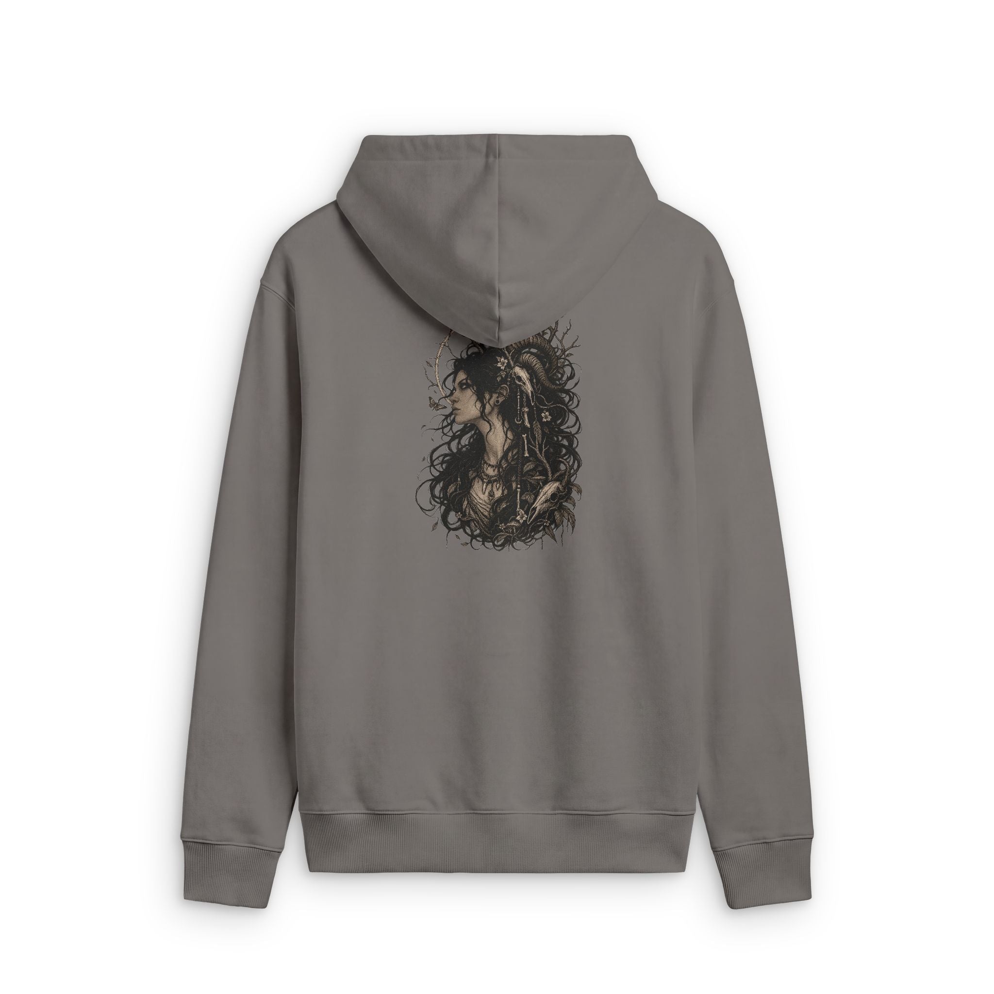 Relaxed Zip Hoodie with Dark Floral Portrait Back Print