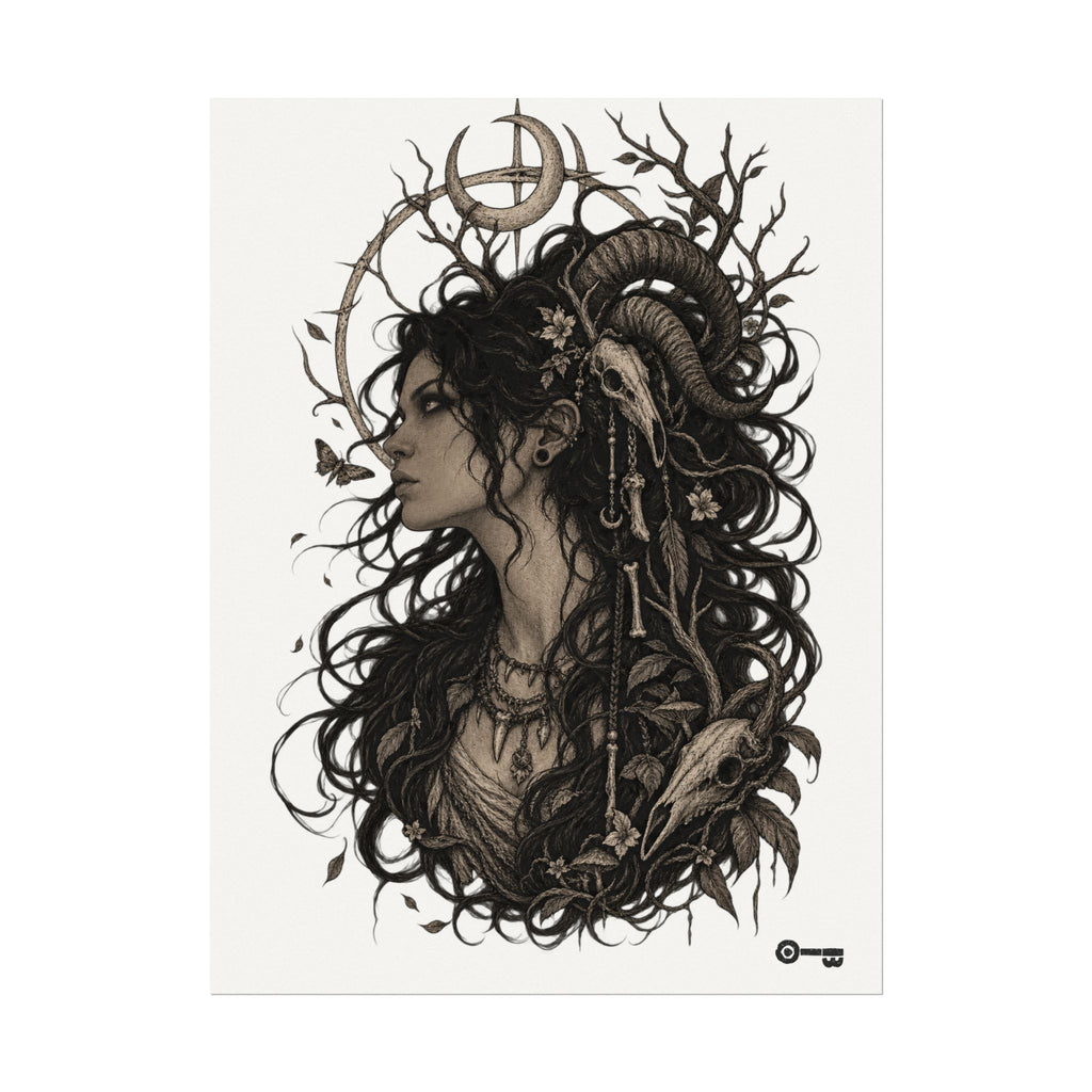 Mystic Ram Goddess Poster — Textured Watercolor Matte Art Print