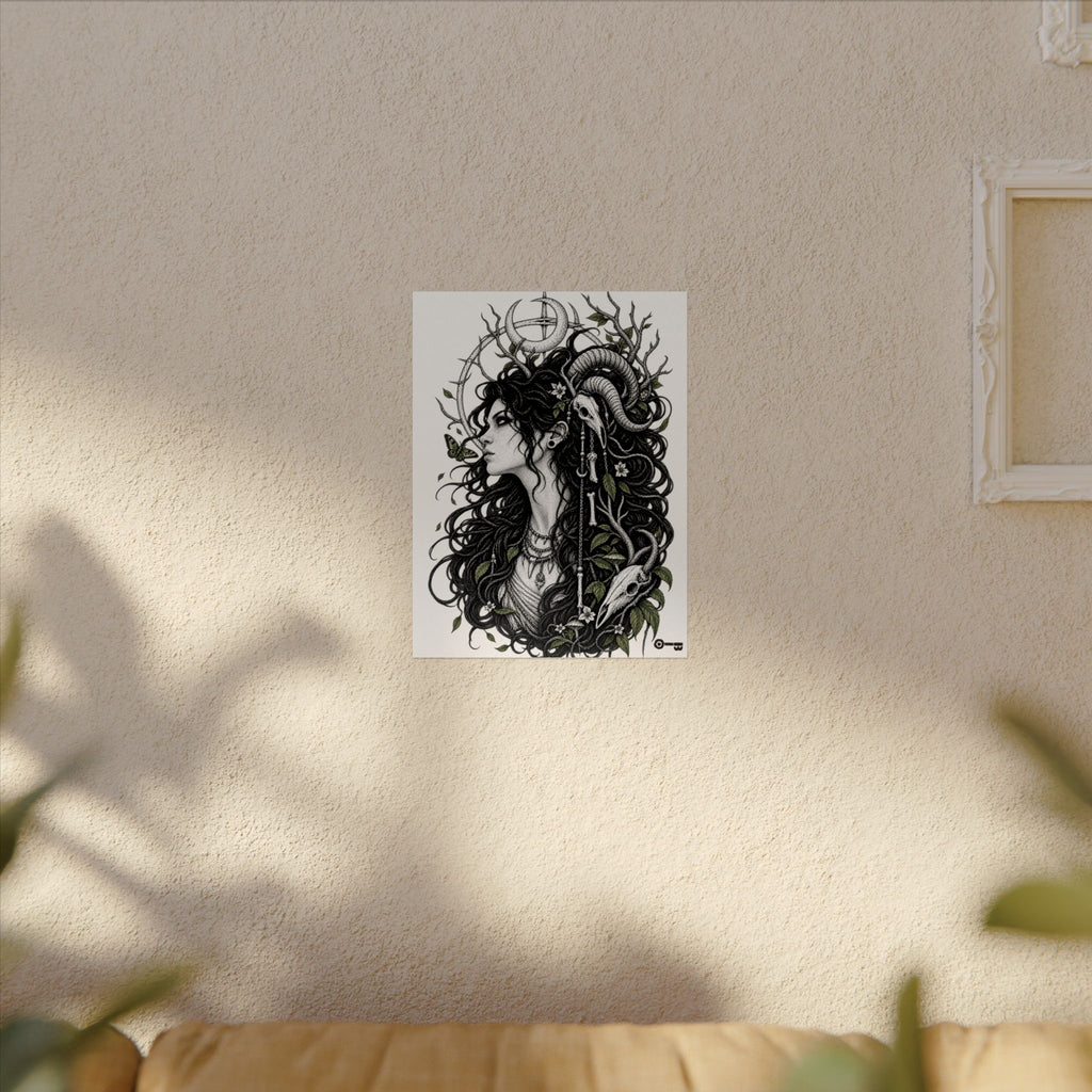 Occult Goddess Art Poster — Textured Watercolor Matte Print