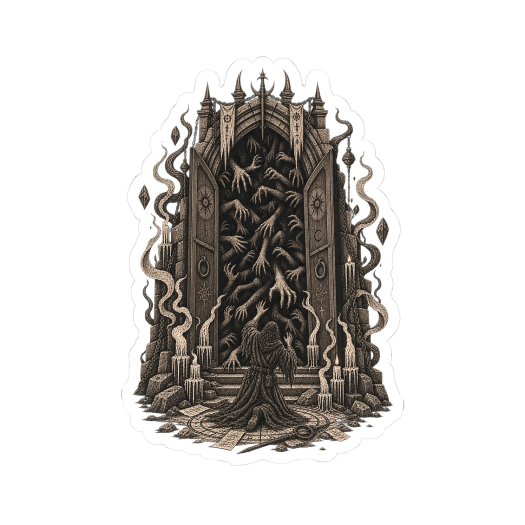Gothic Portal Kiss-Cut Sticker — Dark Fantasy Doorway Illustration