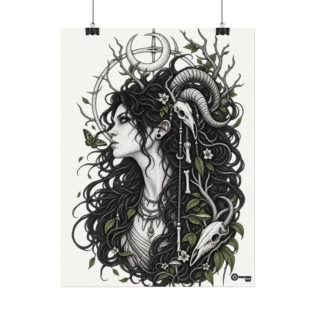 Occult Goddess Art Poster — Textured Watercolor Matte Print