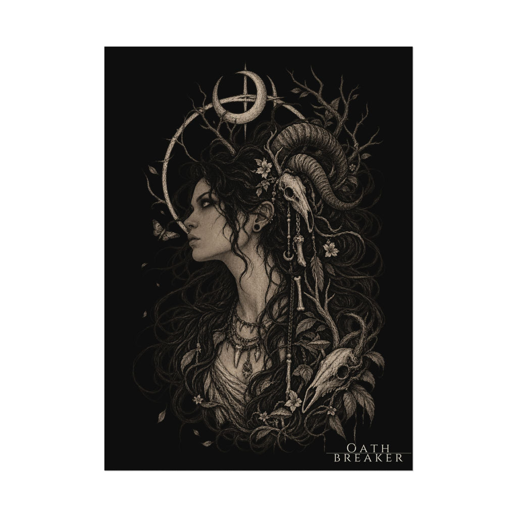 Gothic Moon Goddess Matte Poster — Textured Watercolor Oathbreaker Art