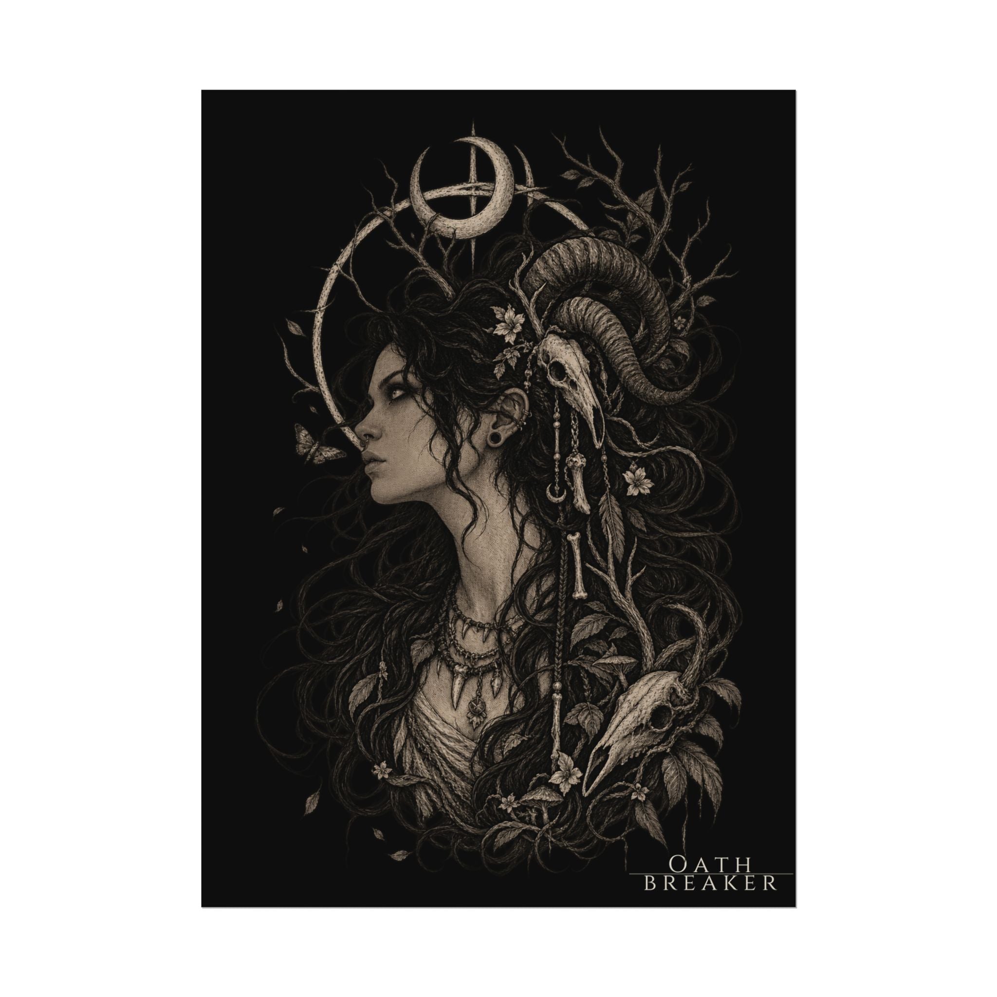 Gothic Moon Goddess Matte Poster — Textured Watercolor Oathbreaker Art
