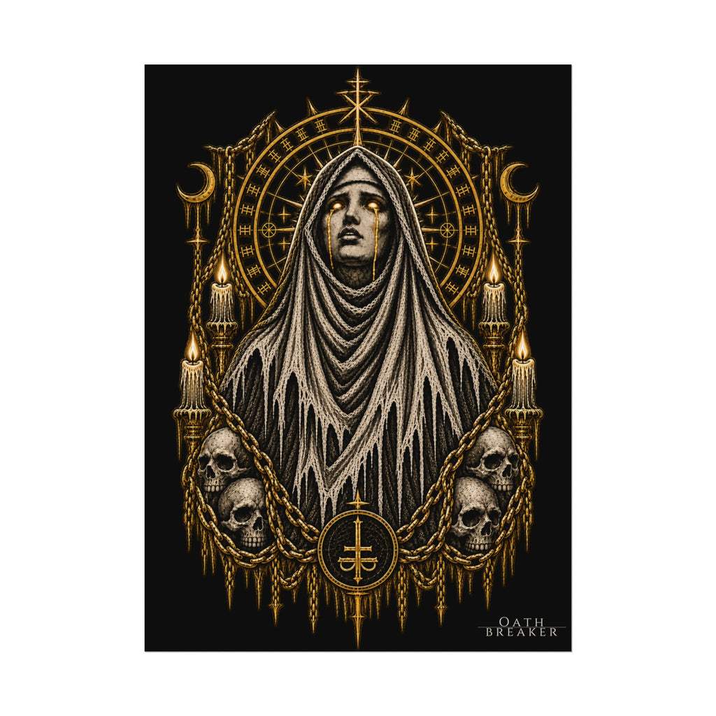 Gothic Veiled Figure Poster — Occult Skull Art Print (Textured Watercolor Matte)