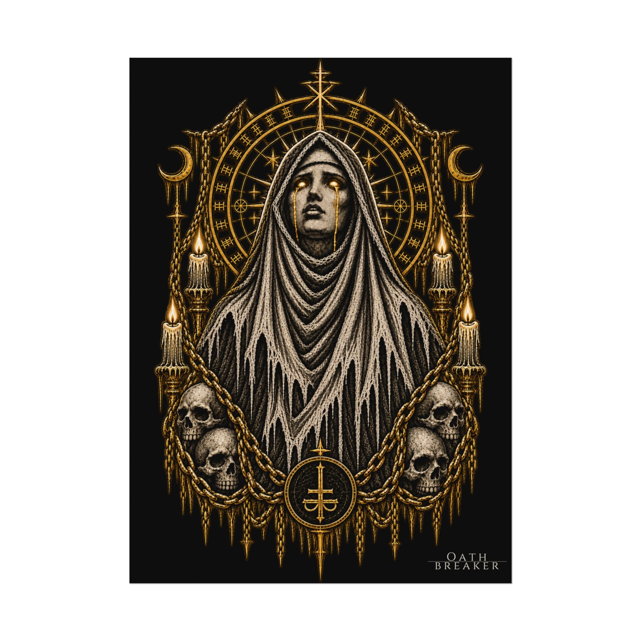 Gothic Veiled Figure Poster — Occult Skull Art Print (Textured Watercolor Matte)
