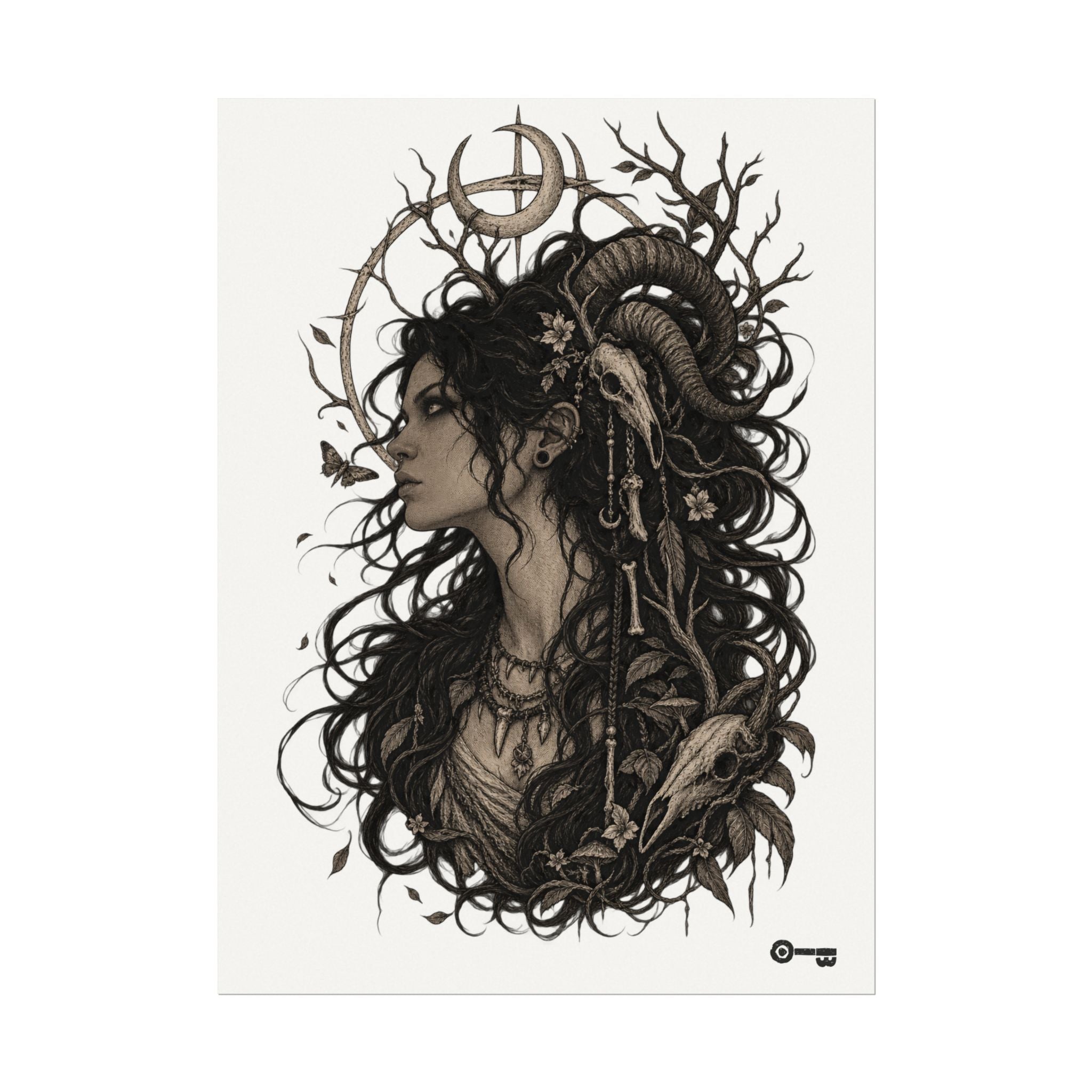 Mystic Ram Goddess Poster — Textured Watercolor Matte Art Print