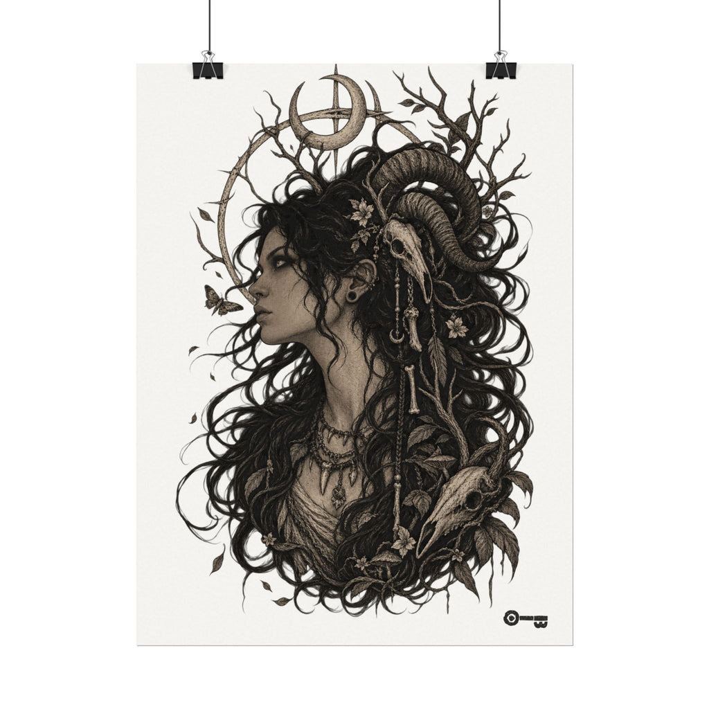 Mystic Ram Goddess Poster — Textured Watercolor Matte Art Print