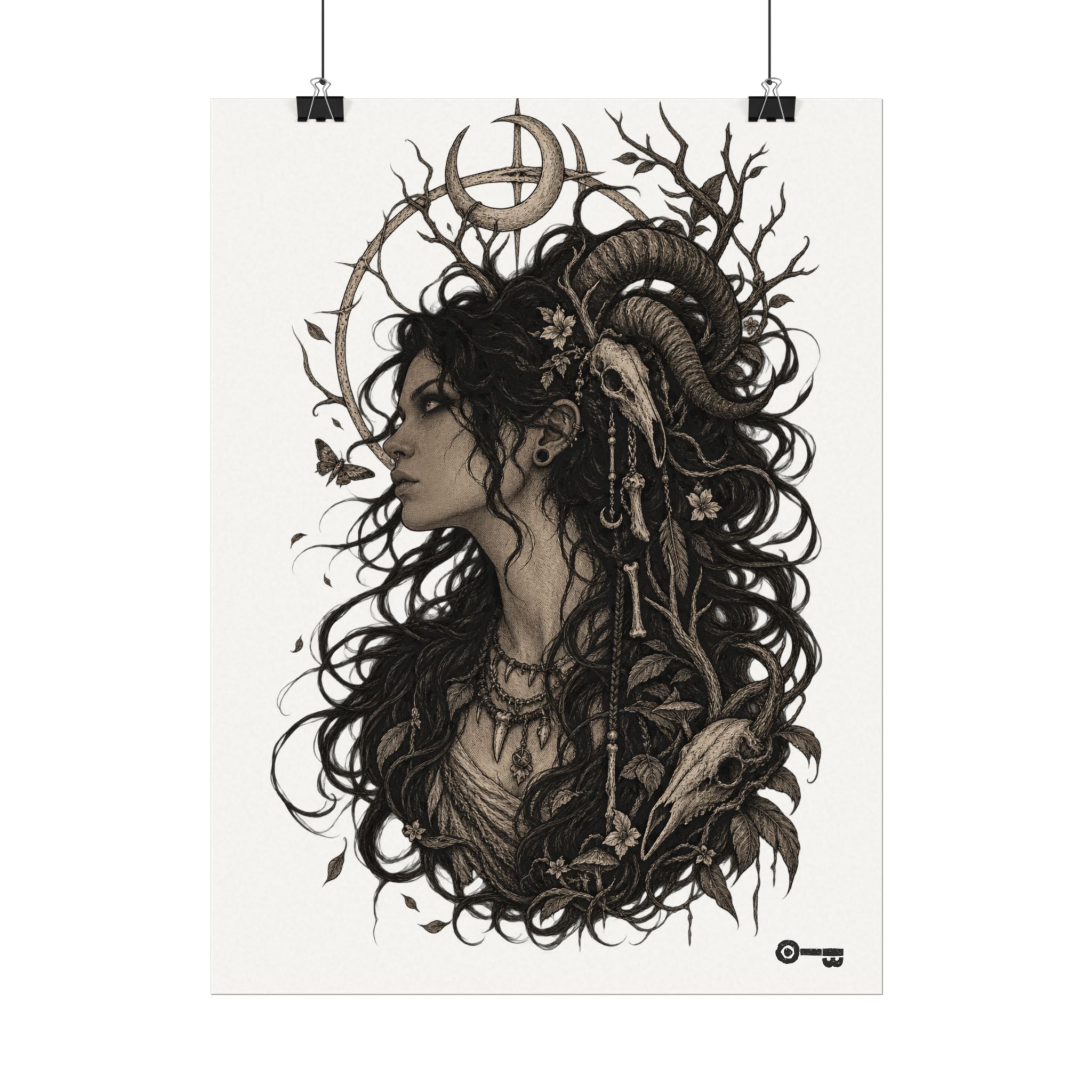 Mystic Ram Goddess Poster — Textured Watercolor Matte Art Print