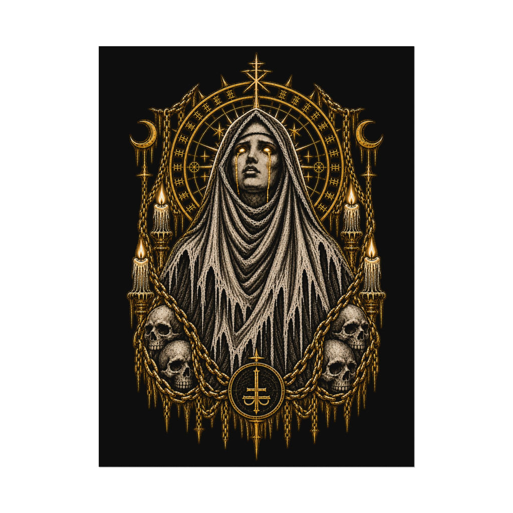 Gothic Nun Skull Art Poster — Dark Occult Watercolor Matte Print