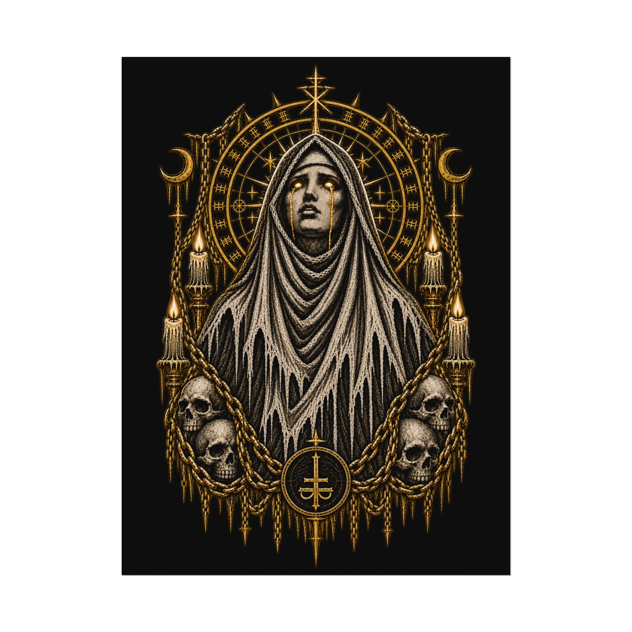 Gothic Nun Skull Art Poster — Dark Occult Watercolor Matte Print