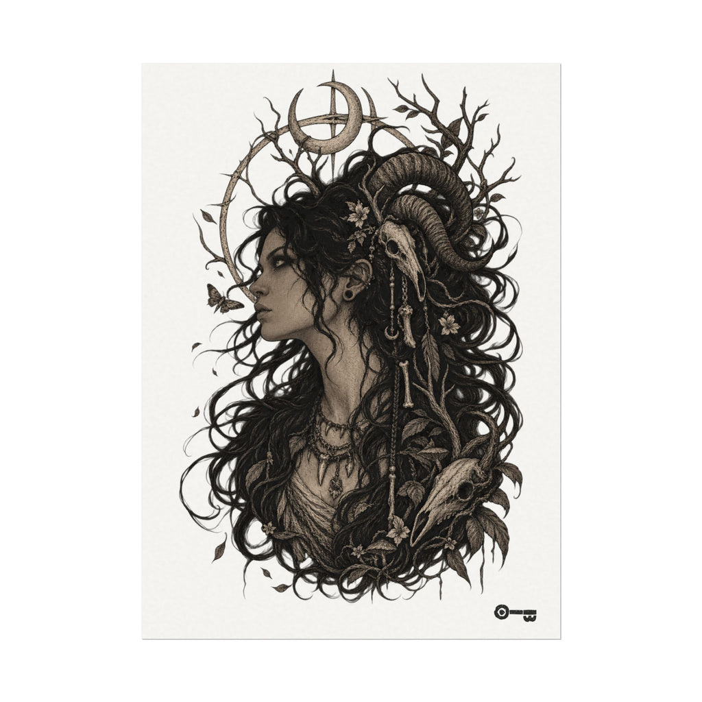 Mystic Ram Goddess Poster — Textured Watercolor Matte Art Print