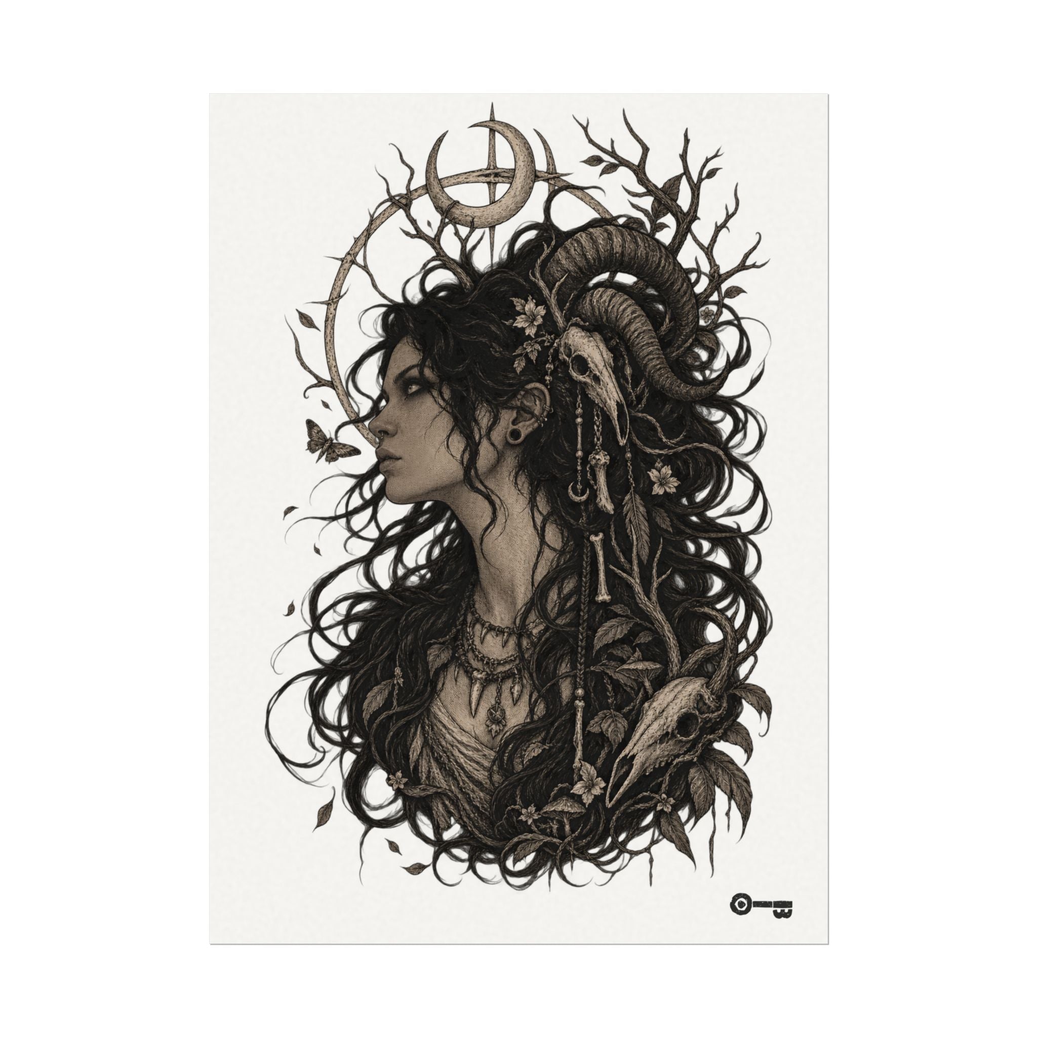 Mystic Ram Goddess Poster — Textured Watercolor Matte Art Print