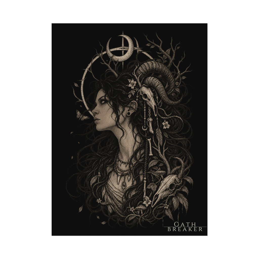 Gothic Moon Goddess Matte Poster — Textured Watercolor Oathbreaker Art